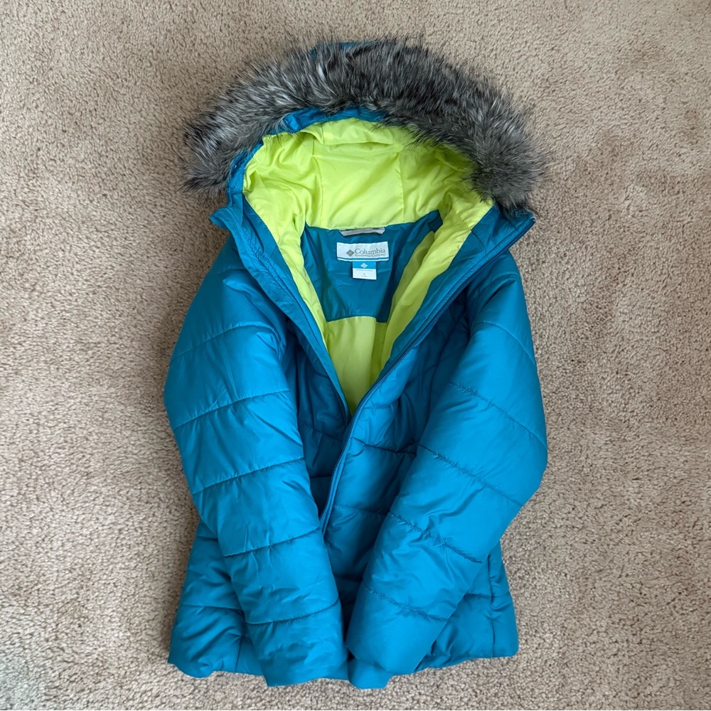 COLUMBIA Girls’ Teal Winter Jacket Small EUC